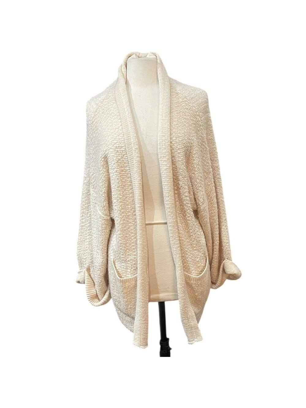Wildfox White Label Nubby Oversize Slouch Open Front Cardigan Sweater SZ M Cream